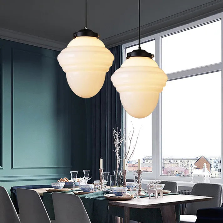 BrillLuma - Vintage Mælkehvidt Glas Geometrisk Krukke Vedhængslampe til Stilfuld Boligindretning