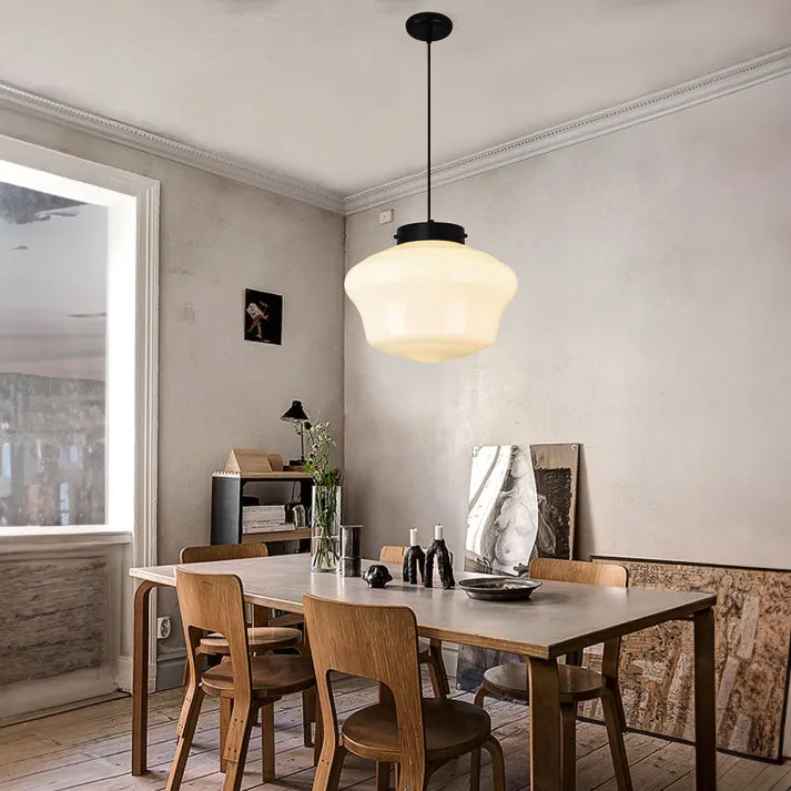 BrillLuma - Vintage Mælkehvidt Glas Geometrisk Krukke Vedhængslampe til Stilfuld Boligindretning