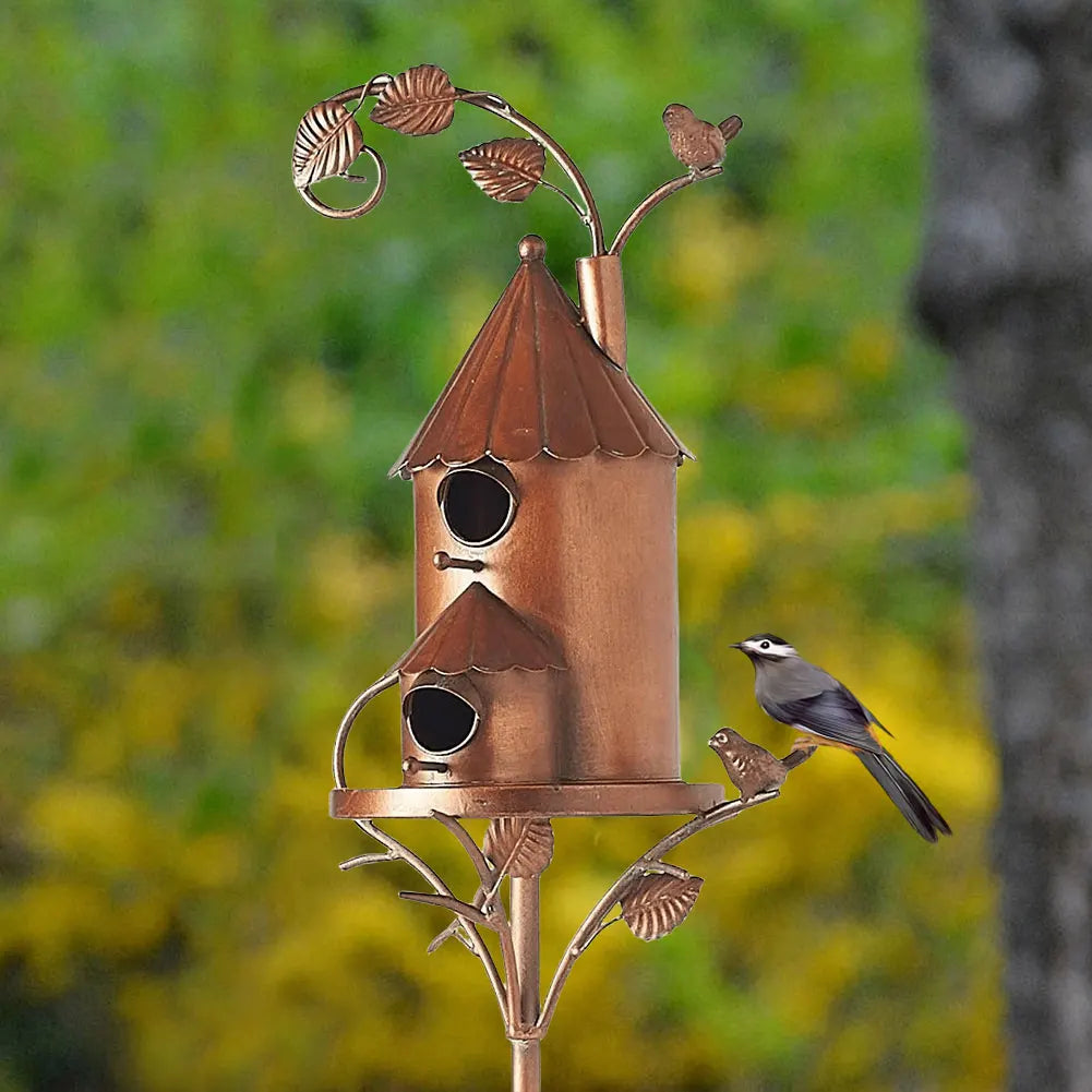Cozyra - Featherhaven Metalen Vogelhuisje met Paal Duurzame Tuindecoratie