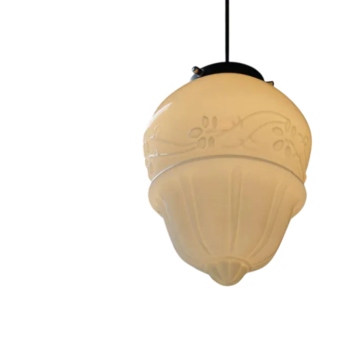 BrillLuma - Vintage Mælkehvidt Glas Geometrisk Krukke Vedhængslampe til Stilfuld Boligindretning