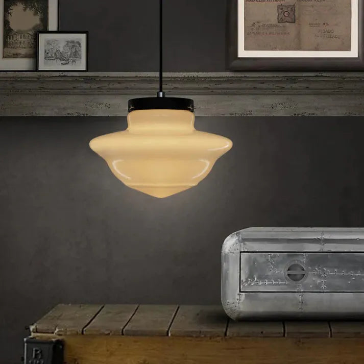 BrillLuma - Vintage Mælkehvidt Glas Geometrisk Krukke Vedhængslampe til Stilfuld Boligindretning