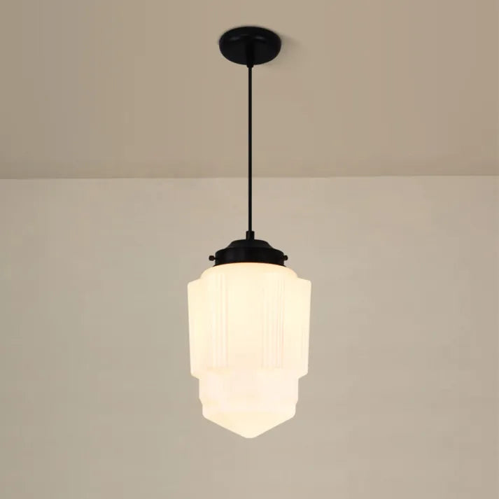 BrillLuma - Vintage Mælkehvidt Glas Geometrisk Krukke Vedhængslampe til Stilfuld Boligindretning