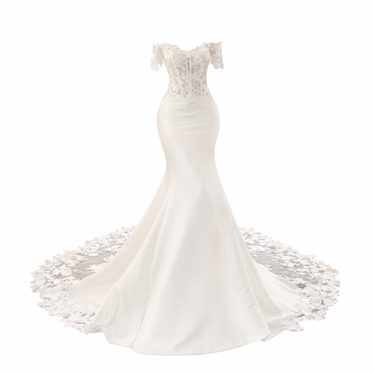 Chandela | Off-Shoulder Havfrue Brudekjole med Blonder