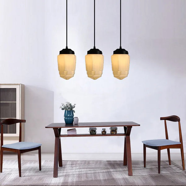 BrillLuma - Vintage Mælkehvidt Glas Geometrisk Krukke Vedhængslampe til Stilfuld Boligindretning
