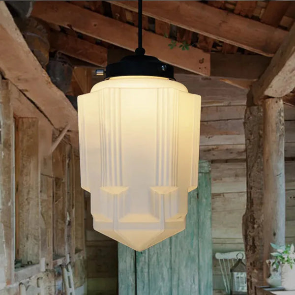 BrillLuma - Vintage Mælkehvidt Glas Geometrisk Krukke Vedhængslampe til Stilfuld Boligindretning