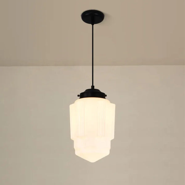 BrillLuma - Vintage Mælkehvidt Glas Geometrisk Krukke Vedhængslampe til Stilfuld Boligindretning